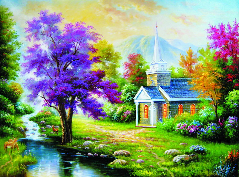 Modern Thomas Kinkade Landscape oil painting TK006