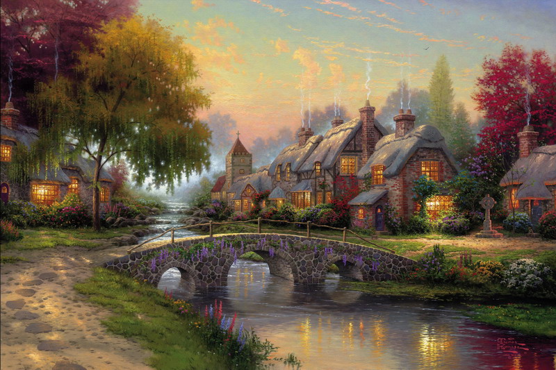 Modern Thomas Kinkade Landscape oil painting TK018