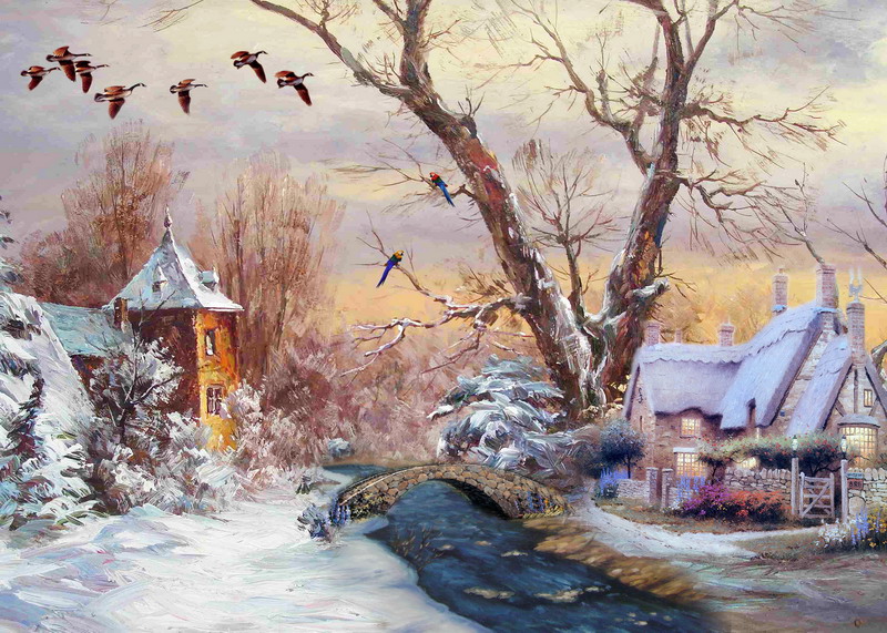 Modern Thomas Kinkade Landscape oil painting TK032