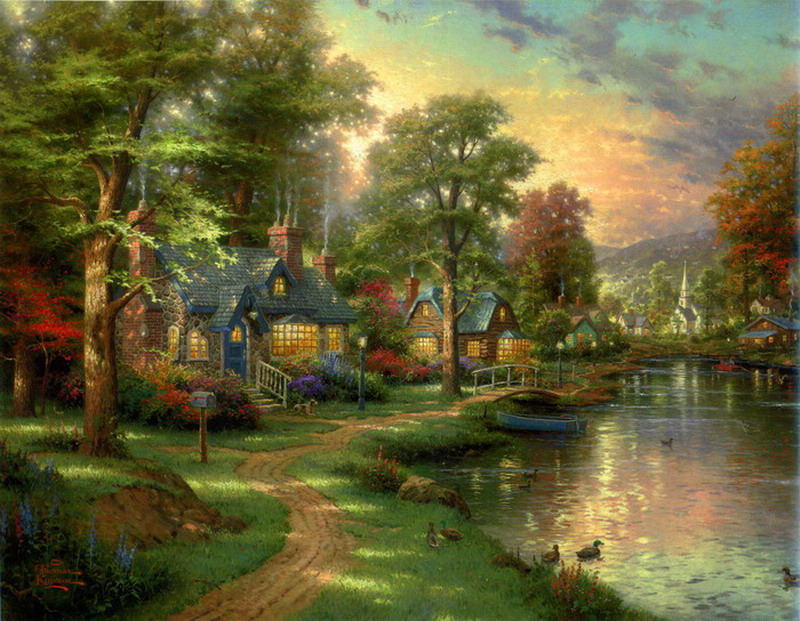 Modern Thomas Kinkade Landscape oil painting TK046