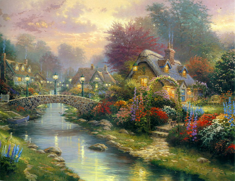 Modern Thomas Kinkade Landscape oil painting TK053