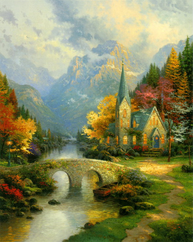 Modern Thomas Kinkade Landscape oil painting TK068