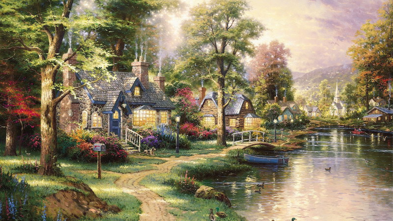 Modern Thomas Kinkade Landscape oil painting TK073