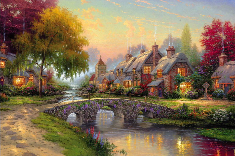 Modern Thomas Kinkade Landscape oil painting TK132 - Click Image to Close